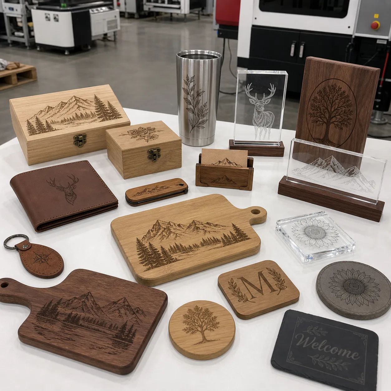 Real Laser Engraved Products Display in Workshop